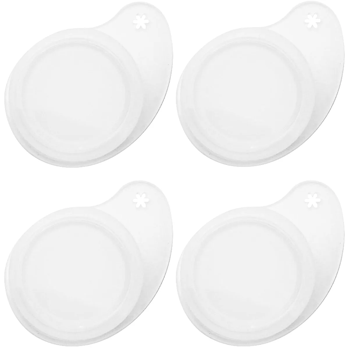 Four flexible silicone jar lids with centre utensil slots and pull tabs, matte finish