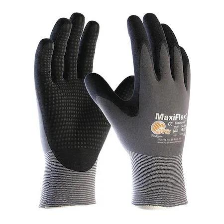 Twelve pairs of small gray polyurethane-coated nylon gloves with knit cuffs and wing thumbs