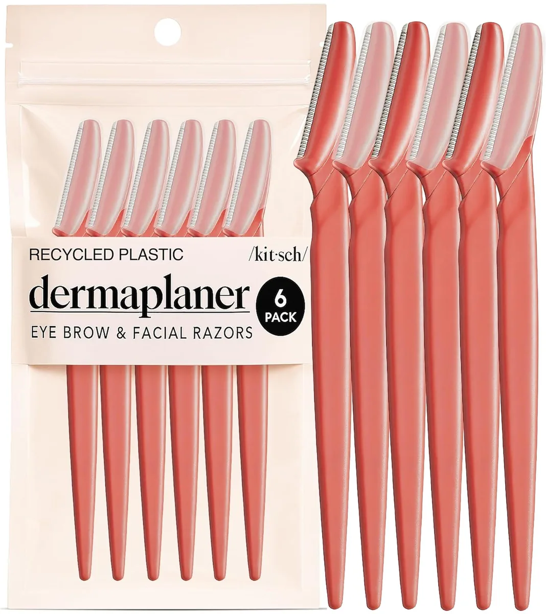 Six coral dermaplane razors in a compact travel set
