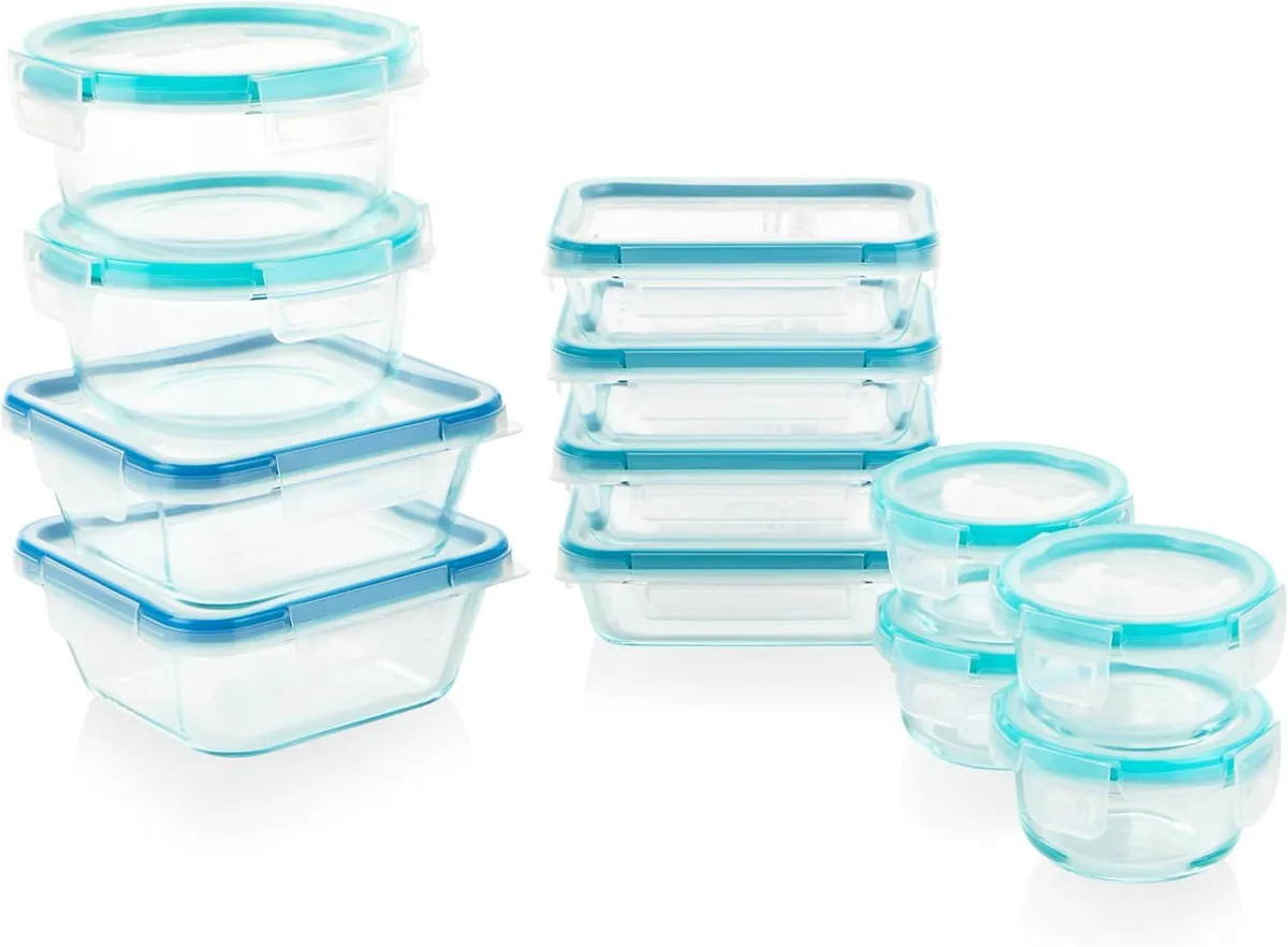 Red glass food storage containers with snap-lock lids, 24-piece set