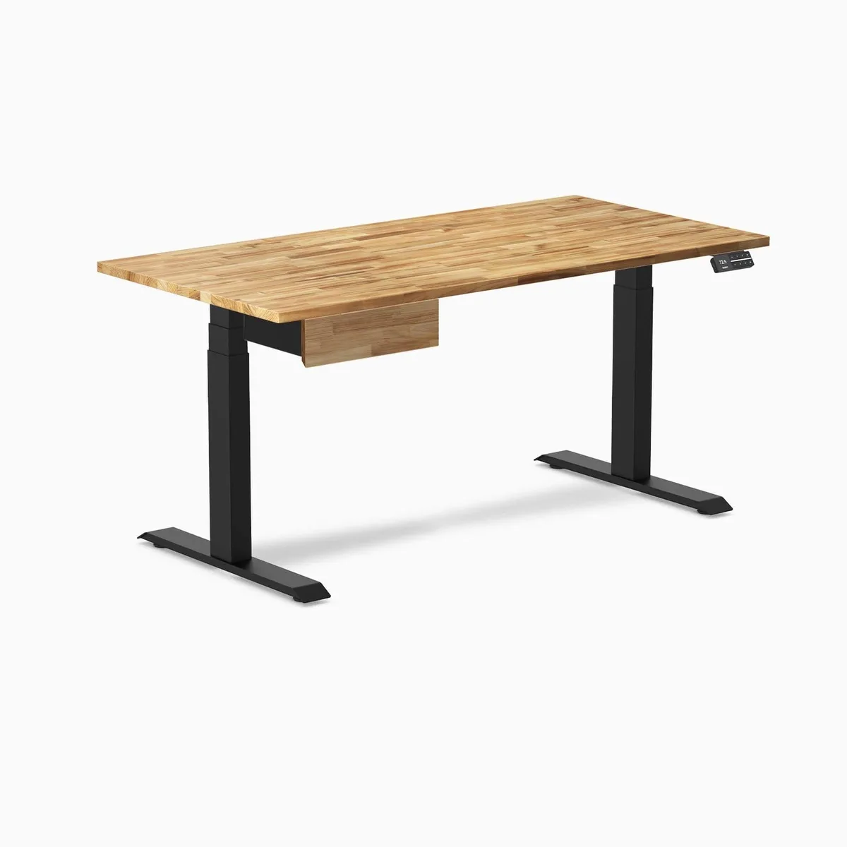 Desky Desky Dual Hardwood Standing Desk With Drawer Acacia 60 x 30 in Matte Black — product photo