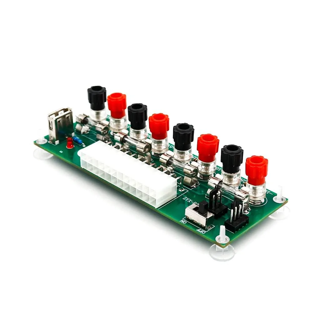 Fervit Fervit 20/24 Pin ATX Benchtop Breakout Adapter 4 Channel 3.3V 5V 12V -12V 5A Fuse Green — product photo