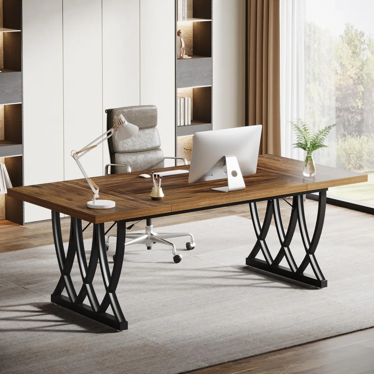 Tribesigns Tribesigns J0337CD Executive Desk 70.86 Inch Retro Brown &amp; Black office furniture — product photo