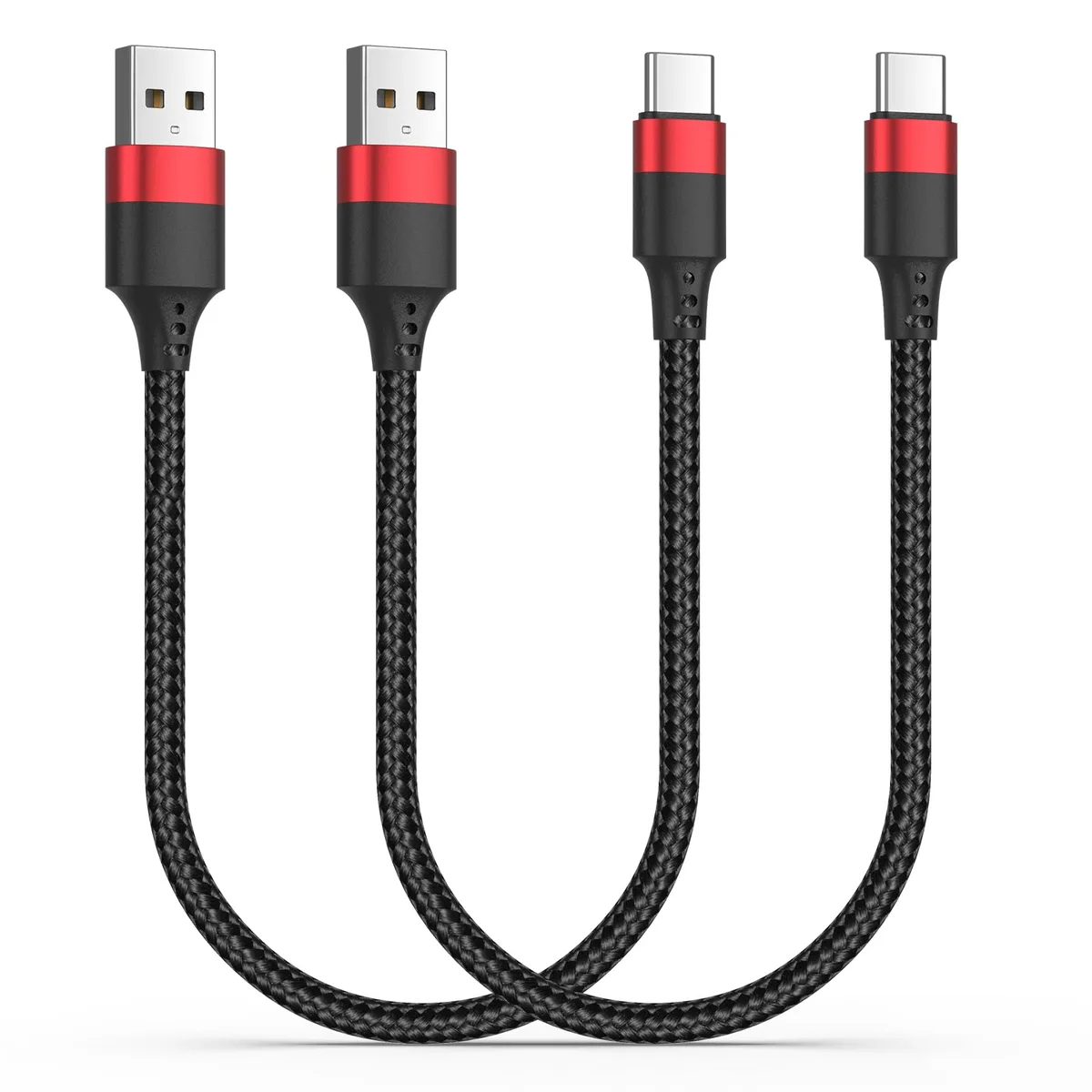Two black braided USB-A to USB-C cables, 1.5 ft each