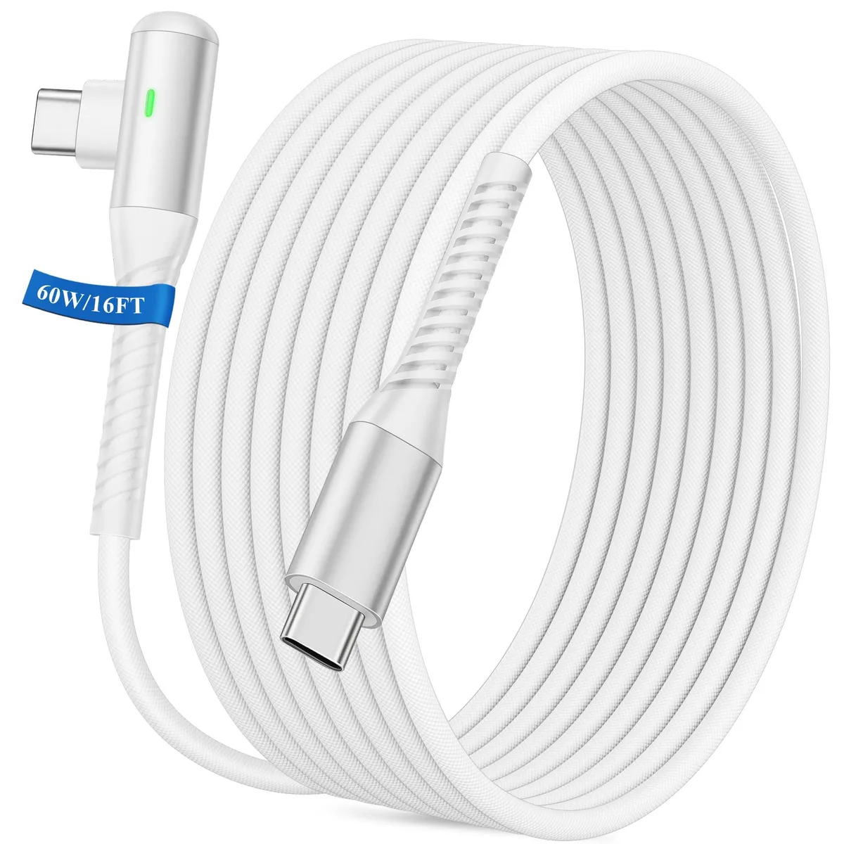 Orange USB-C cable with 90-degree elbow connector, 3 ft length