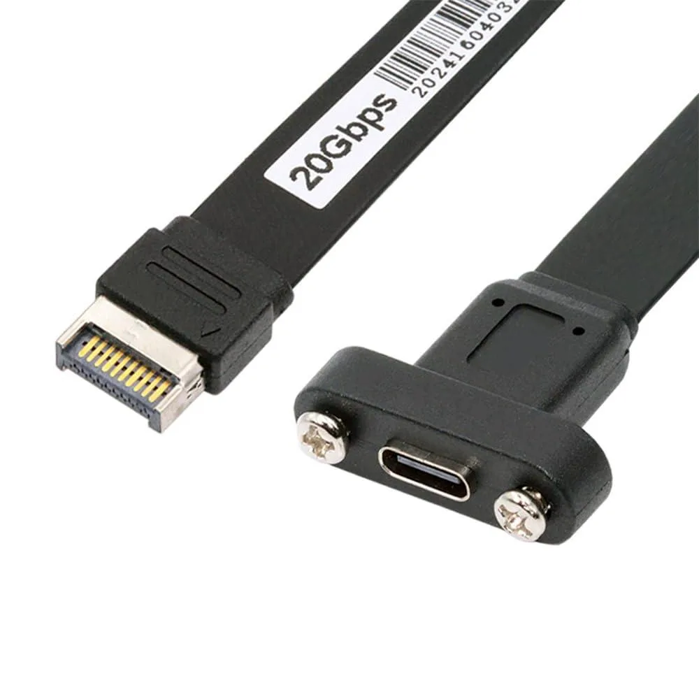 Fervit Fervit USB 3.2 Type-E IDC 20-pin to USB-C female extension cable 20Gbps with panel mount screw — product photo