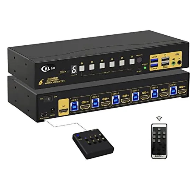 CKLau CKLau 6 Port Rack Mount KVM Switch HDMI 2.0 4K60Hz with Audio, 2 pcs USB 3.0 Peripheral Hub — product photo