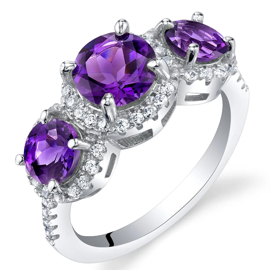 Oravo Oravo Amethyst 925 Sterling Silver 3 Stone Halo Ring — product photo