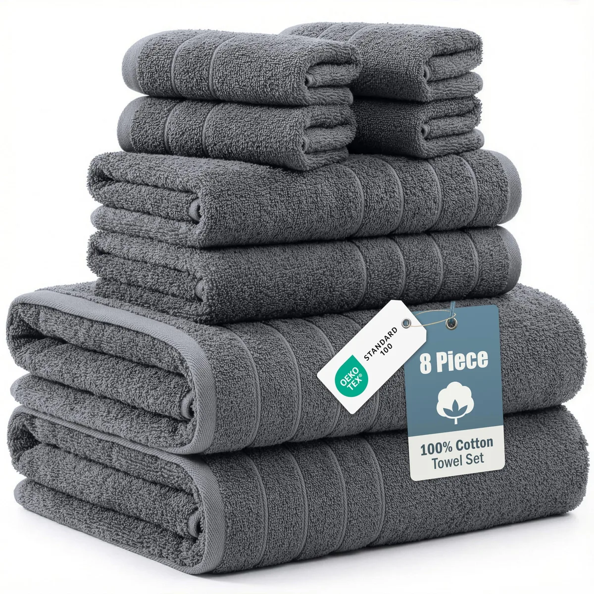  Casa Platino Bath Towel Set 8 Piece Cool Grey 100% Cotton — product photo