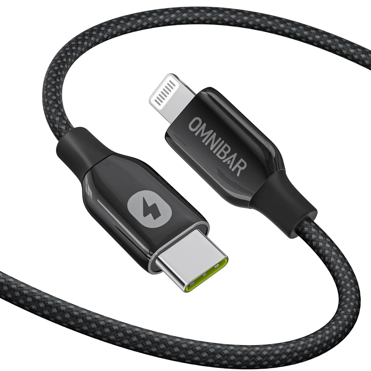  Omnibar USB-C to Lightning Cable 6ft Braided Black MFi Certified — product photo