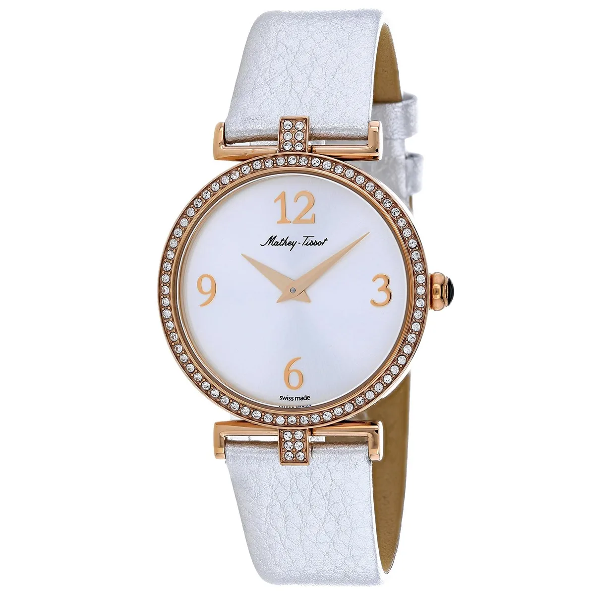 Silver dial quartz watch, stainless steel case, leather strap