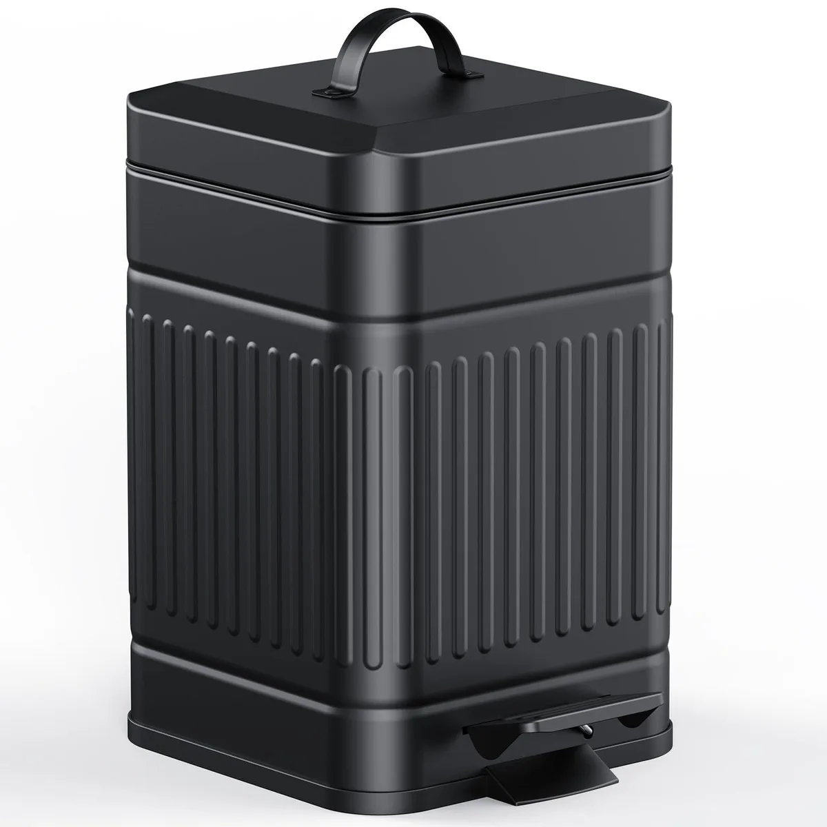 Black rectangular steel step bin with matte finish and pedal, 12 pack