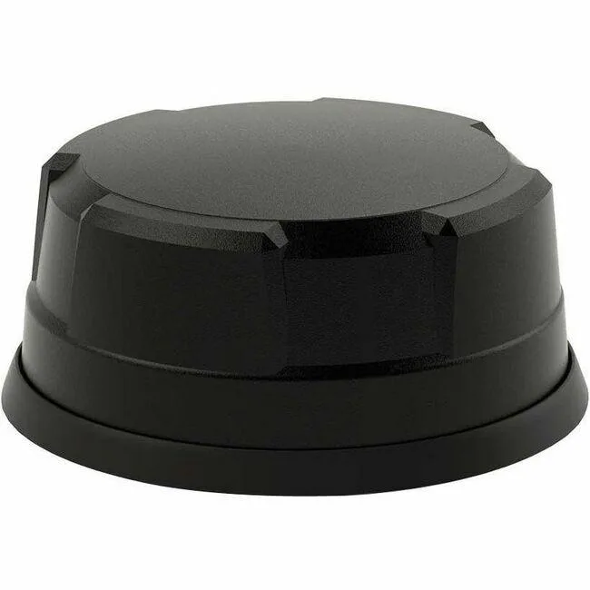 White dome antenna with black base and cable