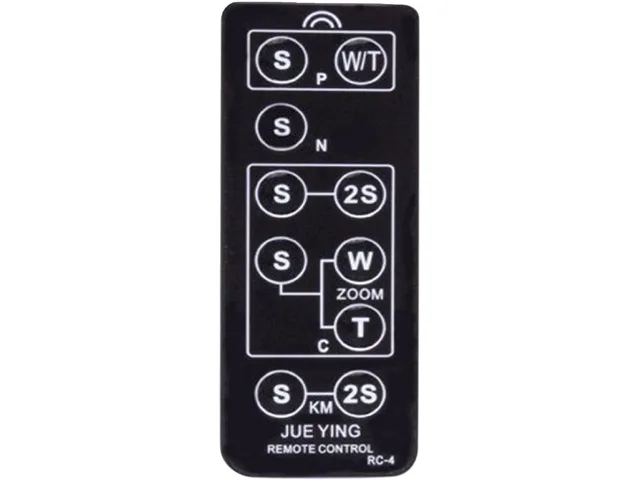 Small black rectangular wireless camera remote with front-facing IR emitter