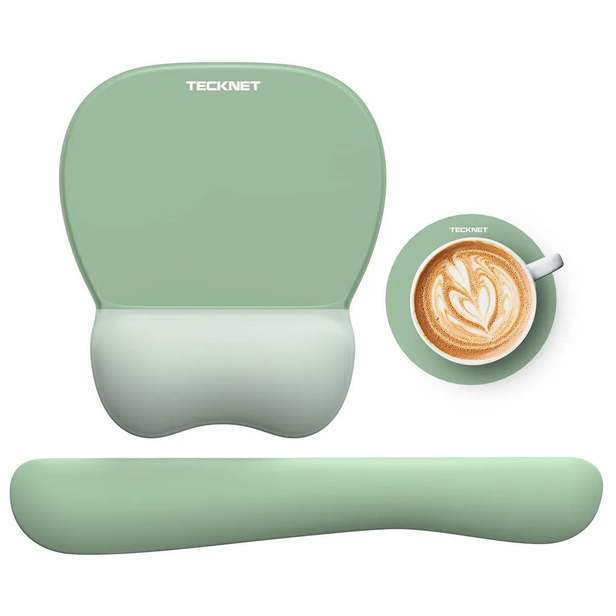  TECKNET MGM01124 Gel Mouse Pad &amp; Keyboard Wrist Rest Set Green — product photo