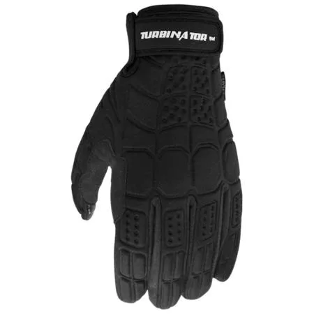 Pair of grey work gloves with silicone palm grip and neoprene back