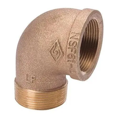 Brass 90-degree street elbow, 2-inch threaded ends, male and female connections