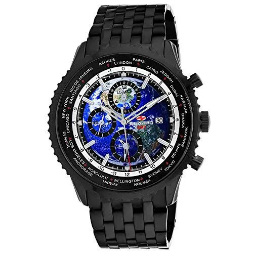 Stainless steel watch with blue dial and bracelet, 22mm