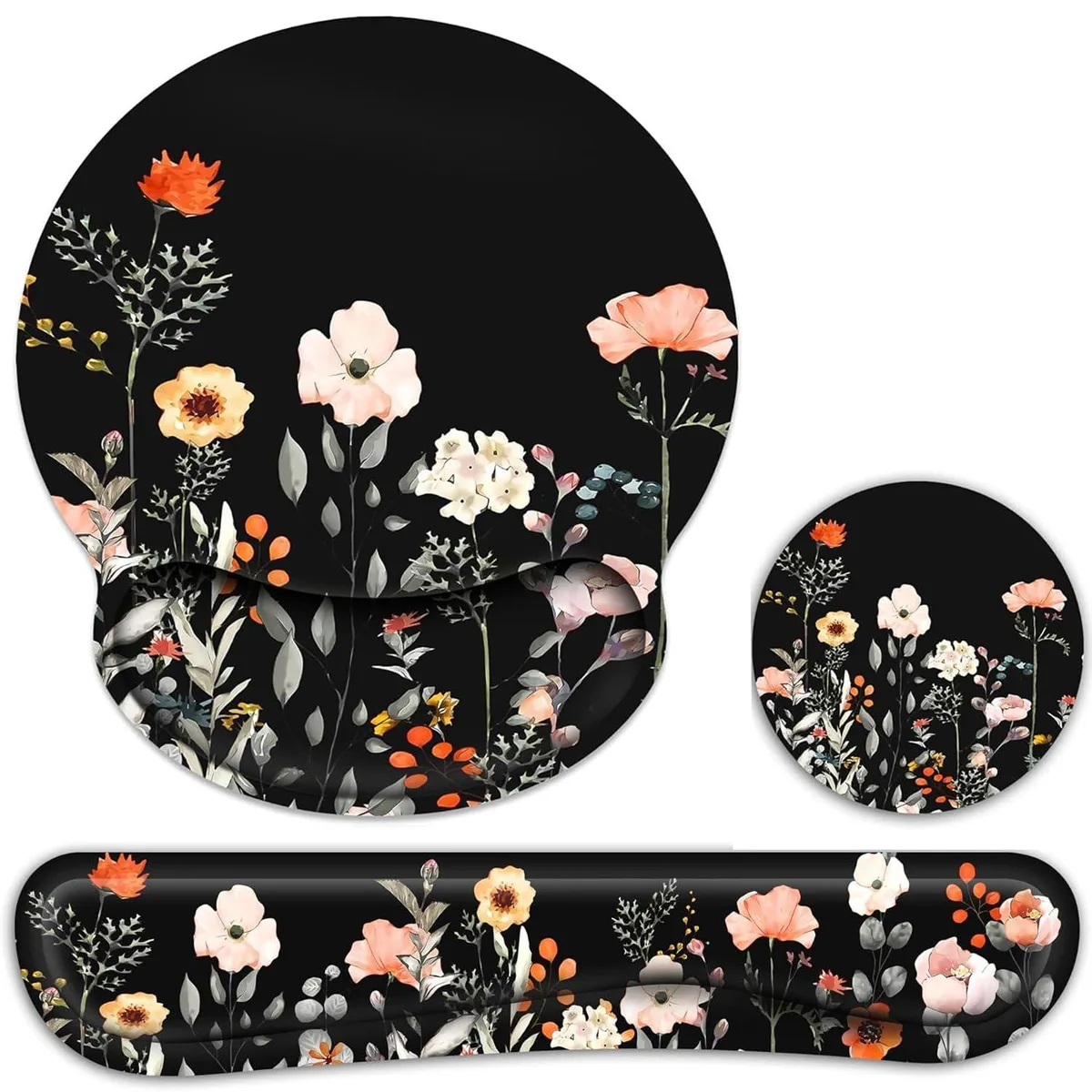Keychron Wrist Rests Mousepad Black 17 3.4 3.9 2mm Lycra Memory Foam Garden Flower — product photo