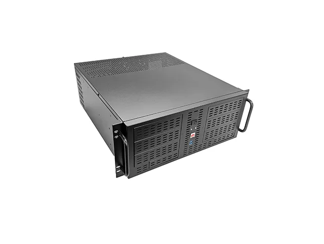 Silver 4U rackmount server chassis with front USB ports and dual fans