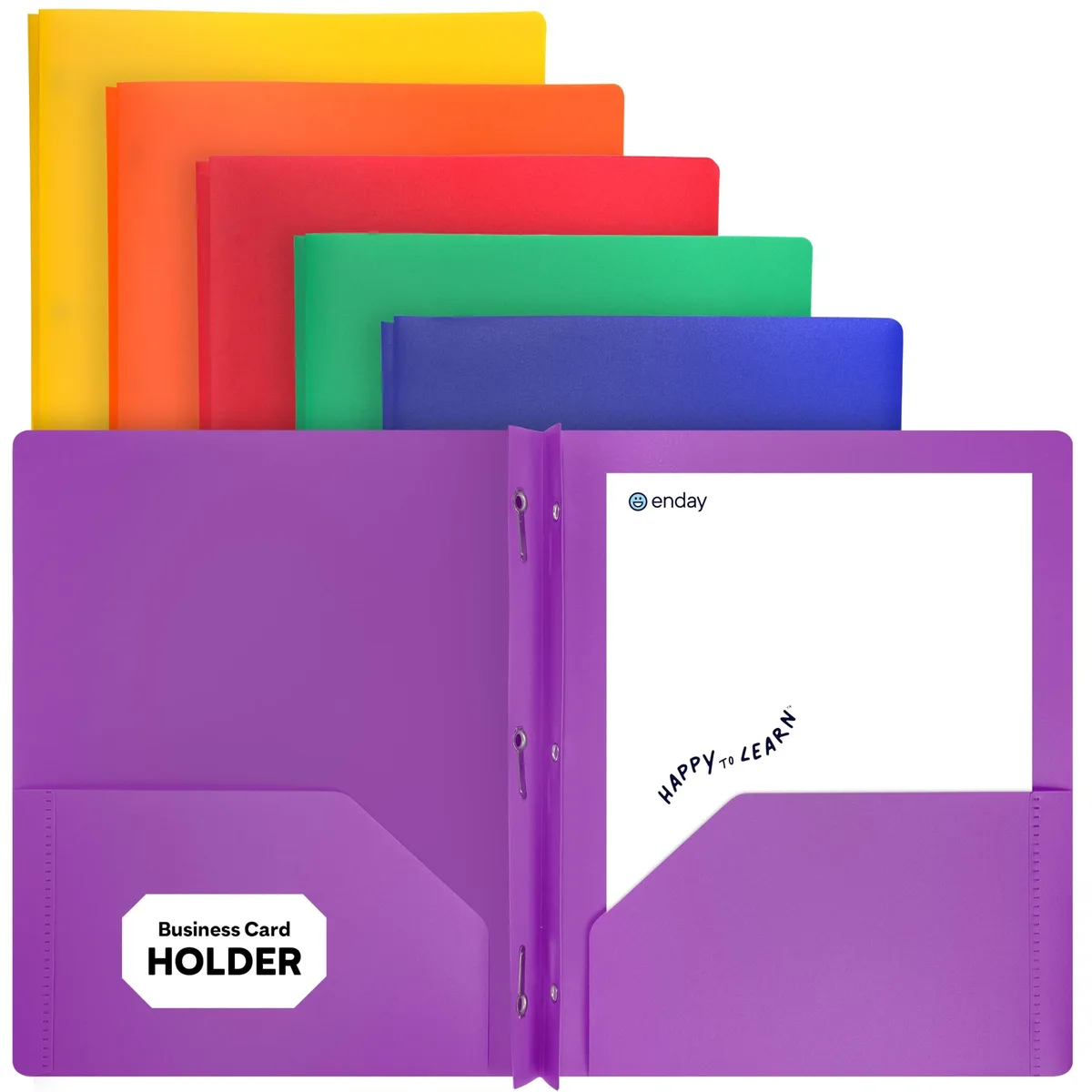 Six assorted-colour plastic pocket folders with centre prongs, letter size