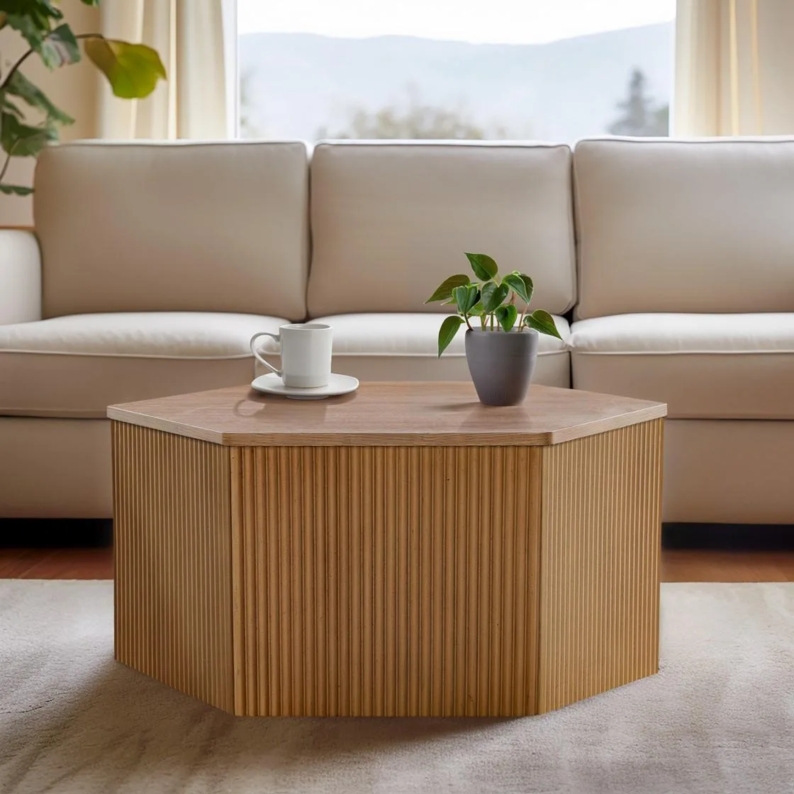 tuphen tuphen Fluted Hexagon Coffee Table Natural Wood — product photo