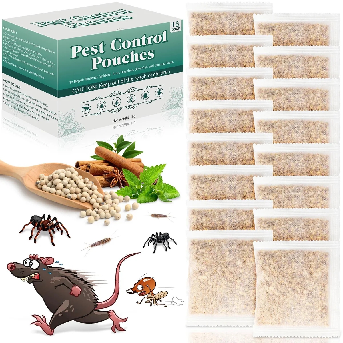 Sixteen small fabric pouches in clear outer packaging