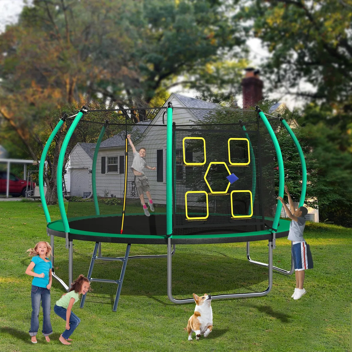 MERSCO MERSCO 14FT Trampoline with Football Baseball Net Green — product photo