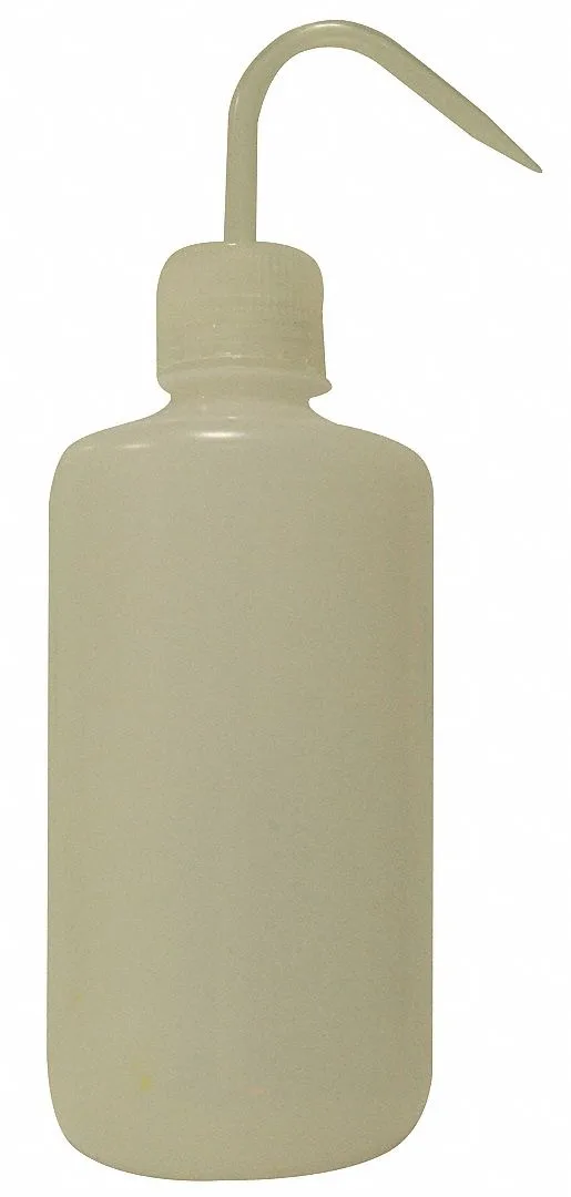 Six translucent white frosted LDPE wash bottles with natural polypropylene caps arranged together