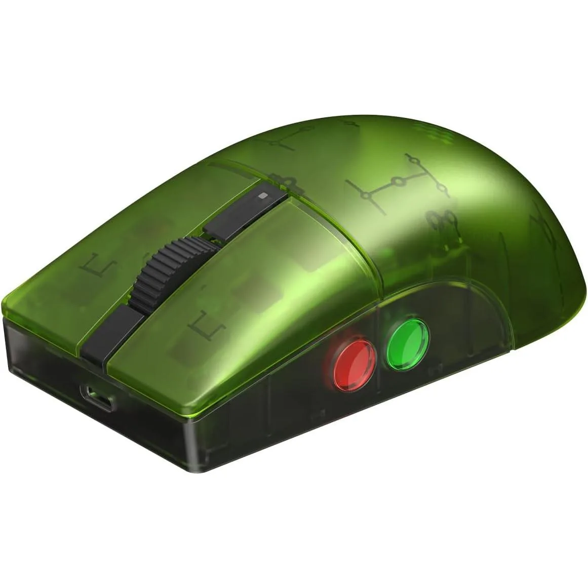 Transparent green wireless mouse with charging dock, Xbox branding