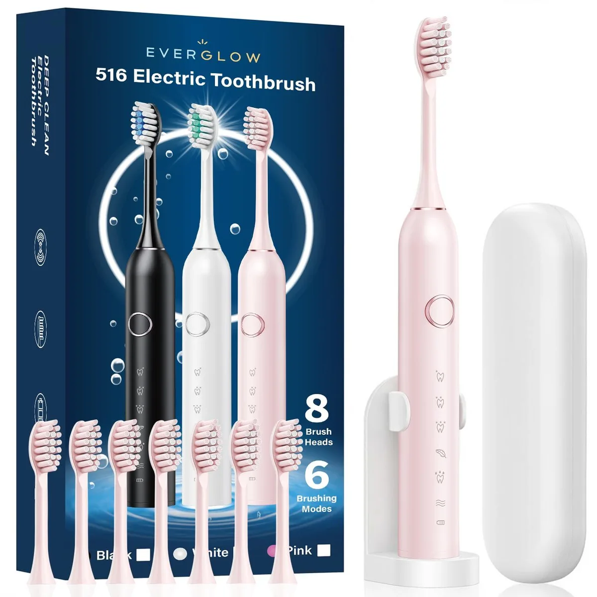 Pink sonic toothbrush with travel case and holder