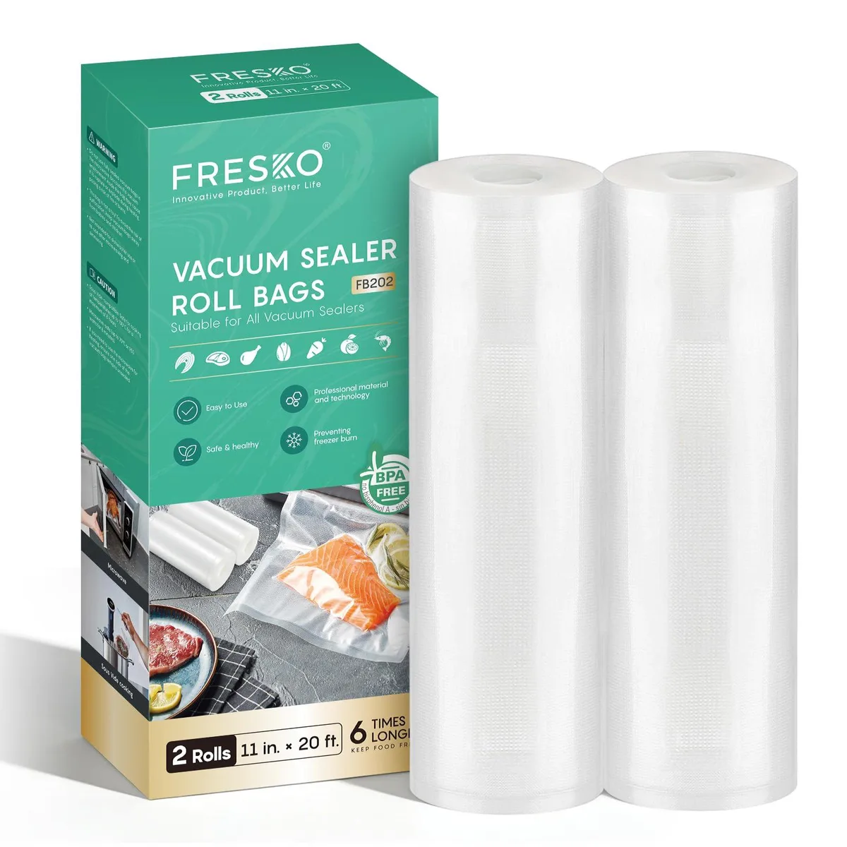 FRESKO FB202 vacuum sealer bags 2 rolls 11" x 20 — product photo