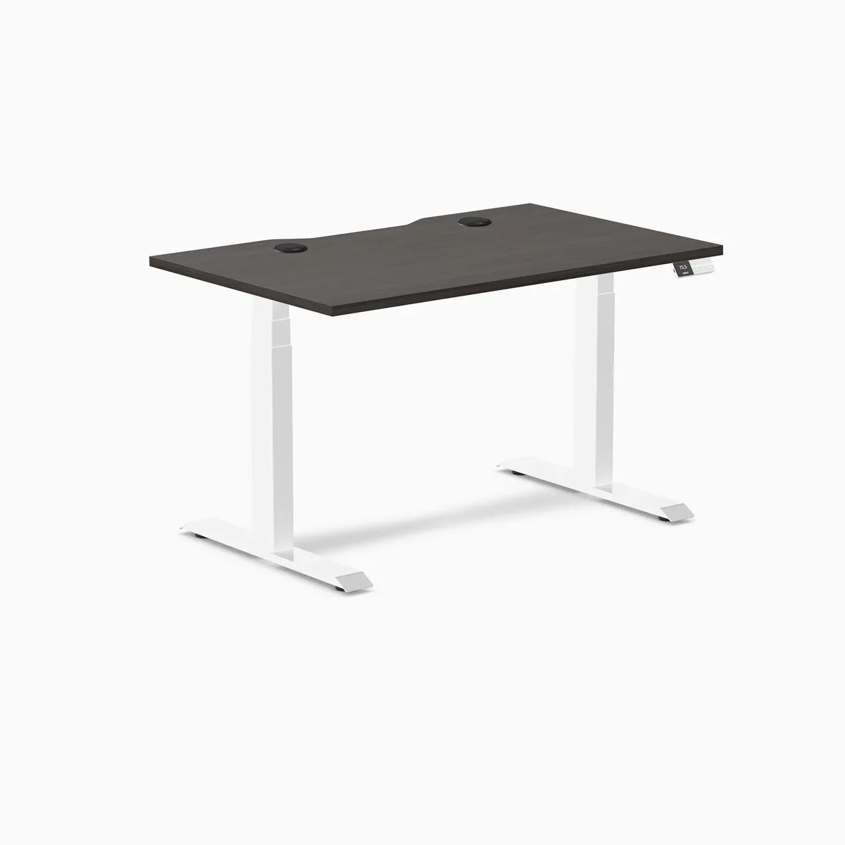 Desky Desky Dual Scalloped Laminate Sit Stand Desk Burnished Wood White 47.2 x 29.5 in with Grommets — product photo