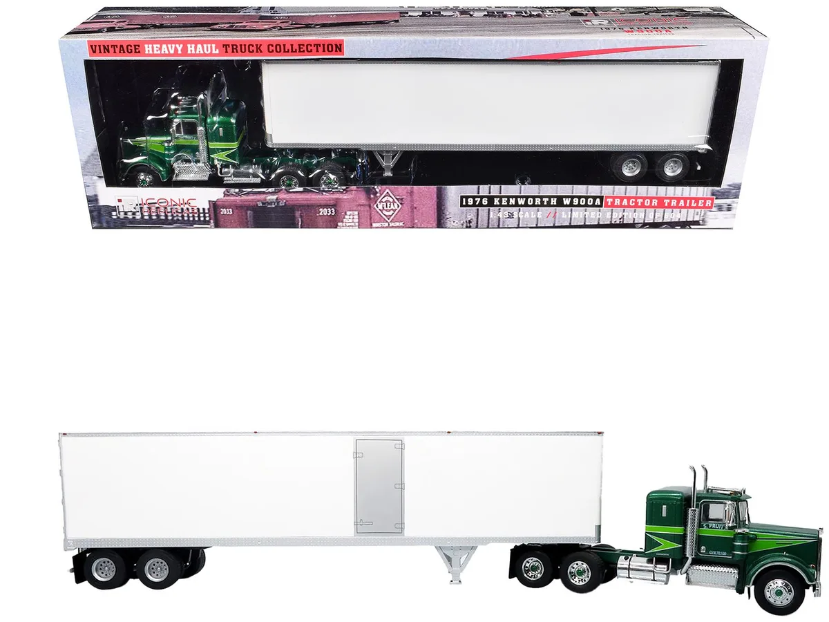 Iconic Replicas Iconic Replicas 1976 Kenworth W900A Tractor Trailer Green Metallic 1/43 Diecast — product photo