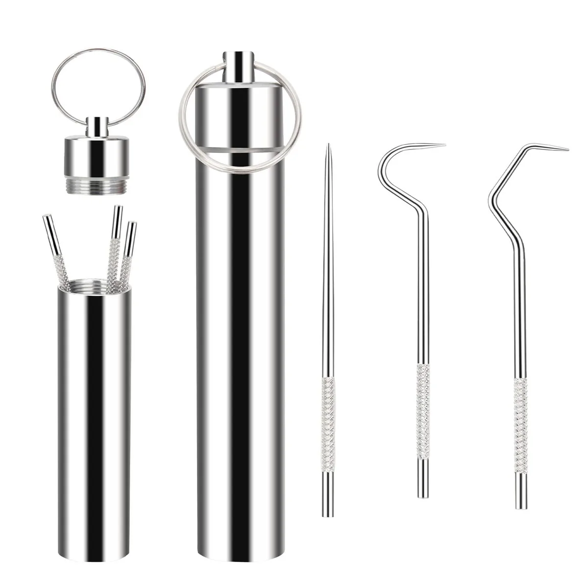  Anglecai VOJ-metal toothpick-6P 3-piece 2-set stainless steel keyholder 360-degree cleaning — product photo