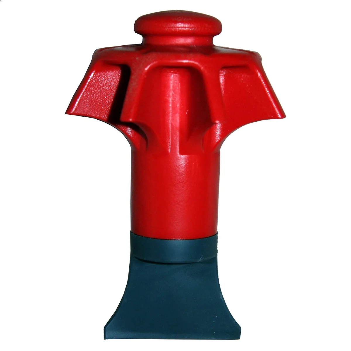 Red rubber sink strainer with flexible flaps and central scraper, 3.26 inch diameter