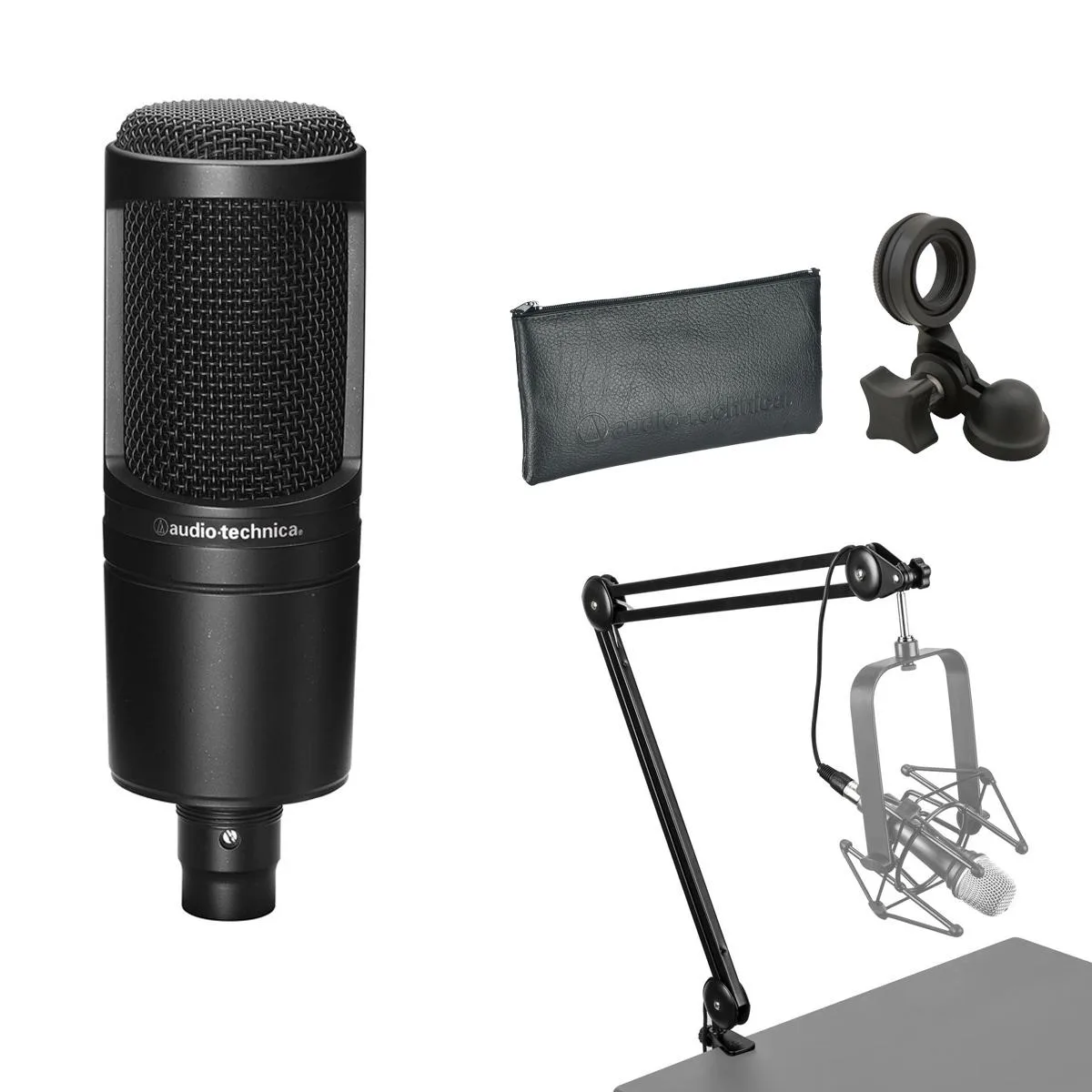 Audio-Technica Audio-Technica AT2020 Cardioid Condenser Microphone Bundle with Broadcast Arm 10' XLR Cable — product photo