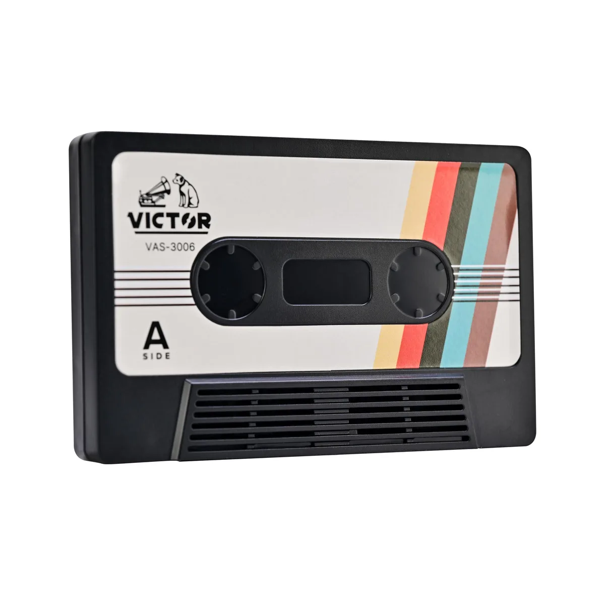 Rectangular cassette-shaped speaker, matte plastic finish, front panel controls