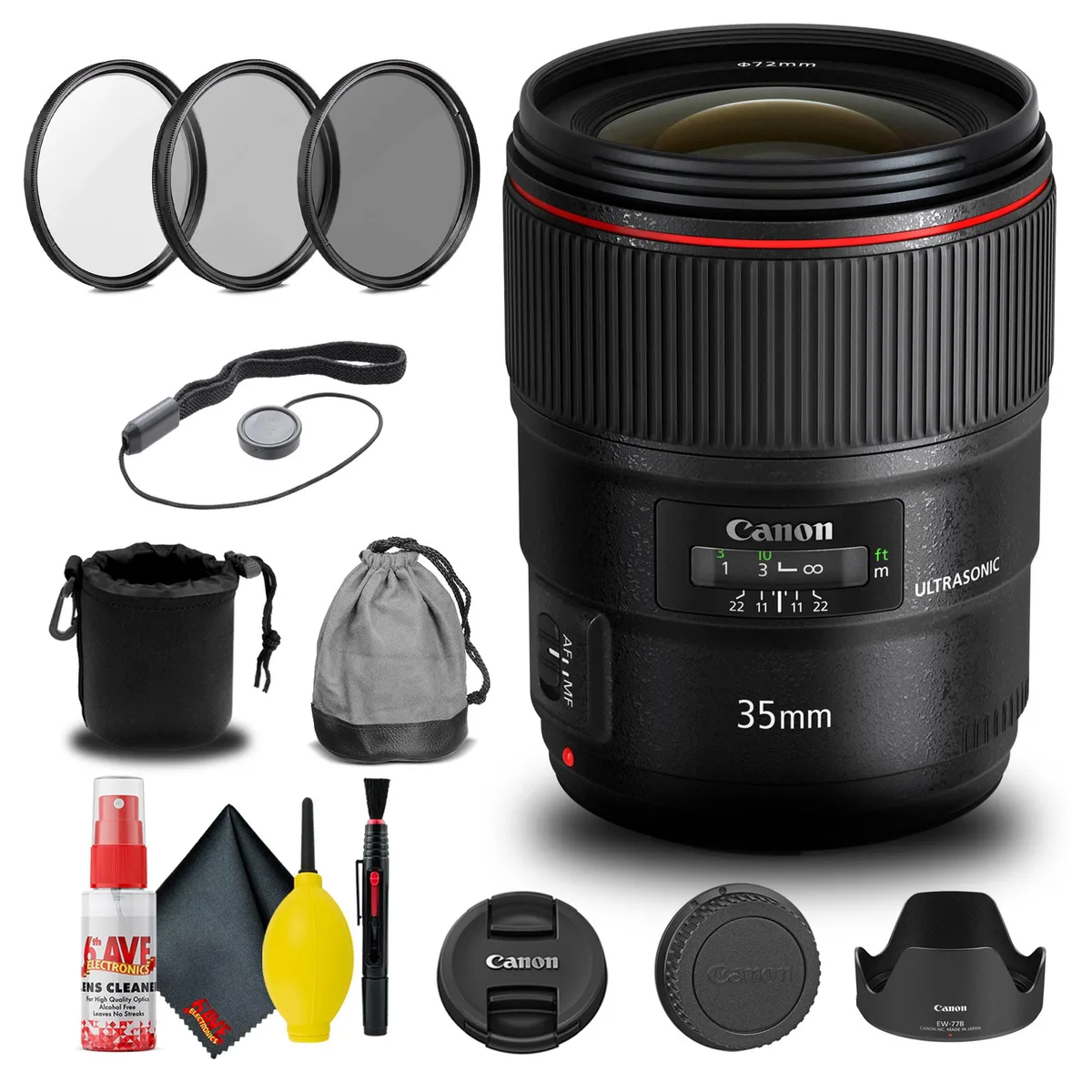 Canon Canon EF 35mm f/1.4L II USM Lens + Filter Kit + Cap Keeper Base Bundle — product photo