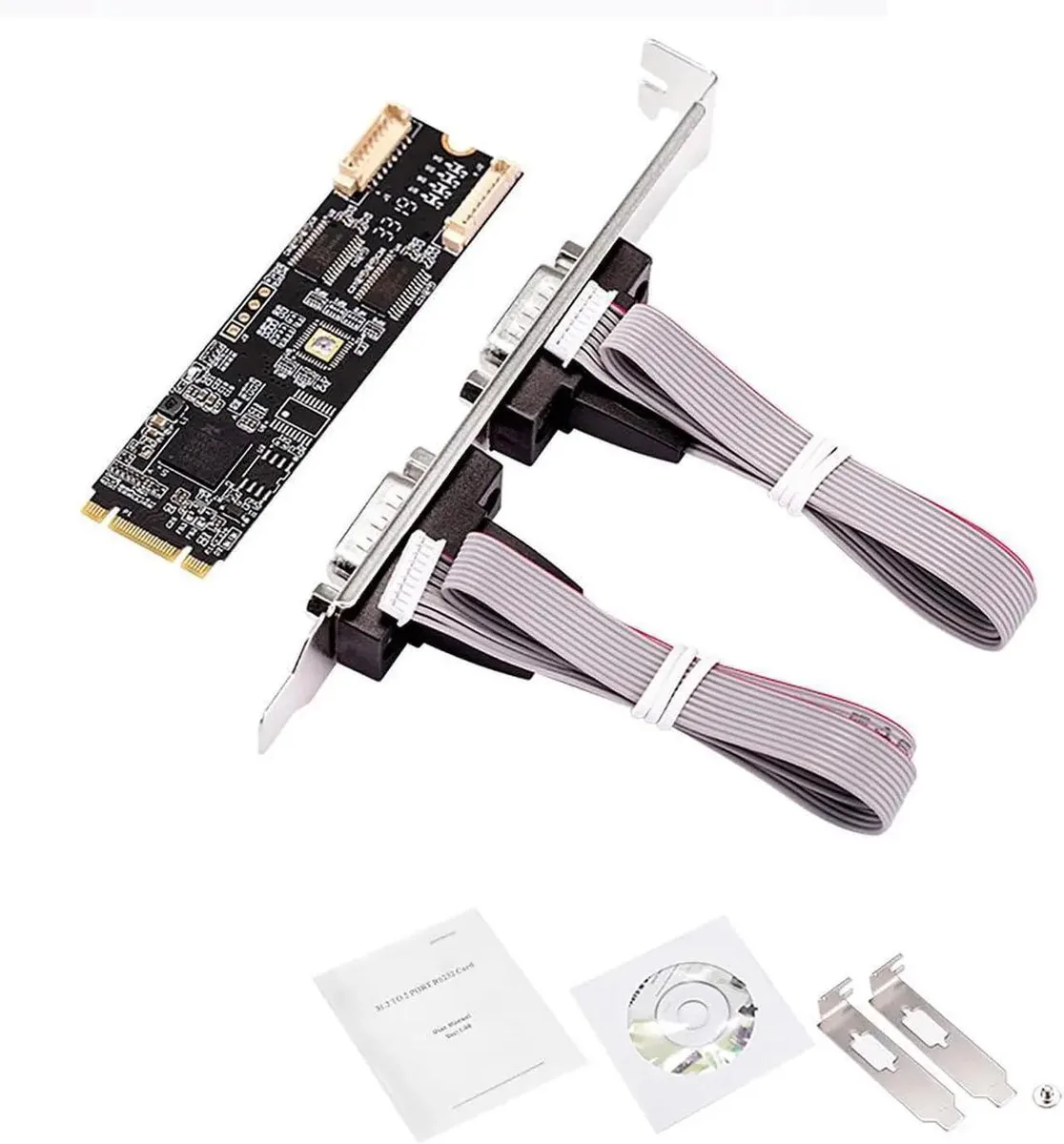 SMUGDESK SMUGDESK M.2 Key M/B to Dual DB9 RS232 Serial Card PCIe 2.0 x1 2-Port COM Adapter — product photo