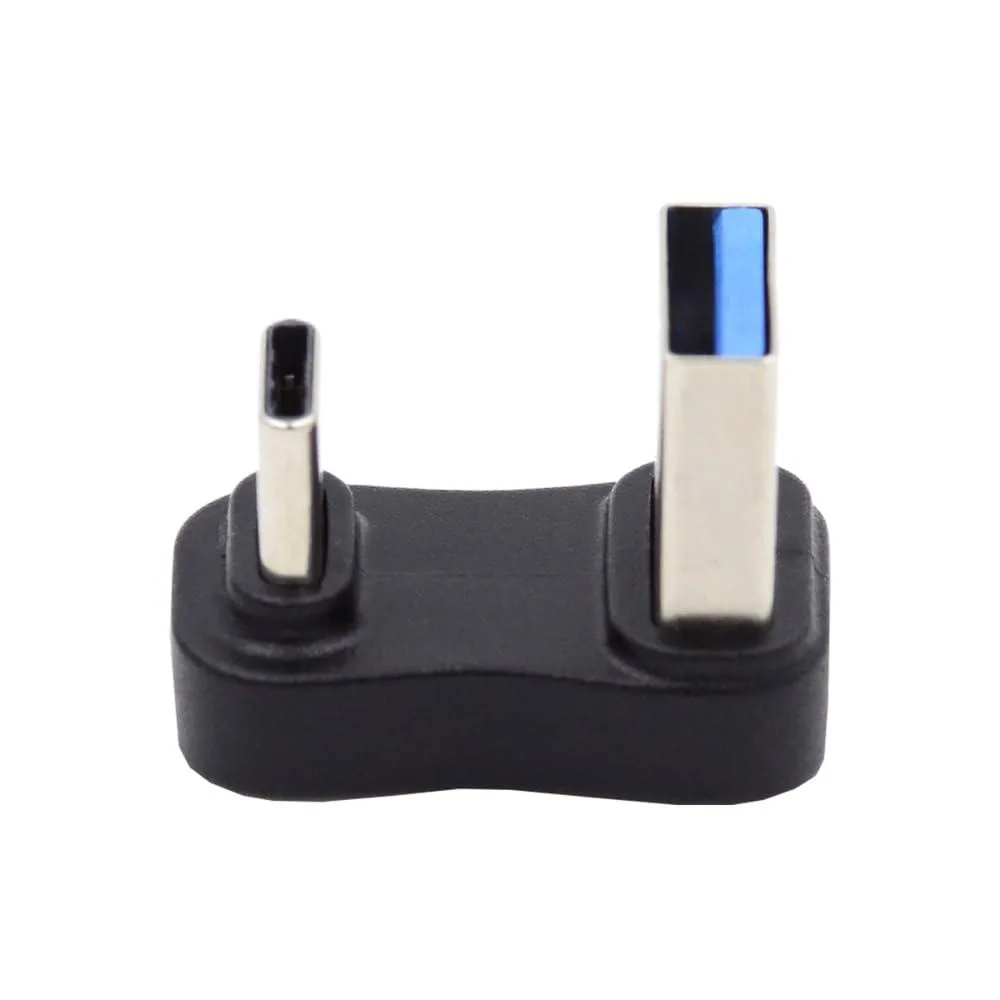 Fervit Fervit USB 3.0 Type A Male to USB 3.1 Type C Male 10Gbps Up Opposite U Shape Back Angled 90° Adapter — product photo