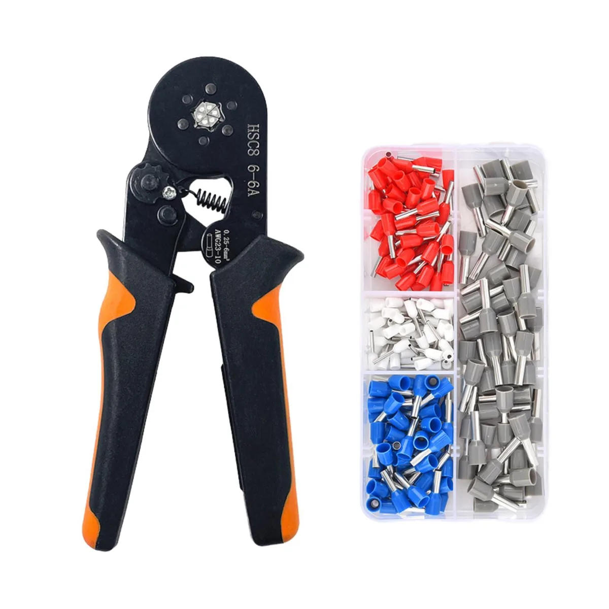 Red Klein Tools ferrule crimping kit with ratchet pliers and 200 terminals in a case
