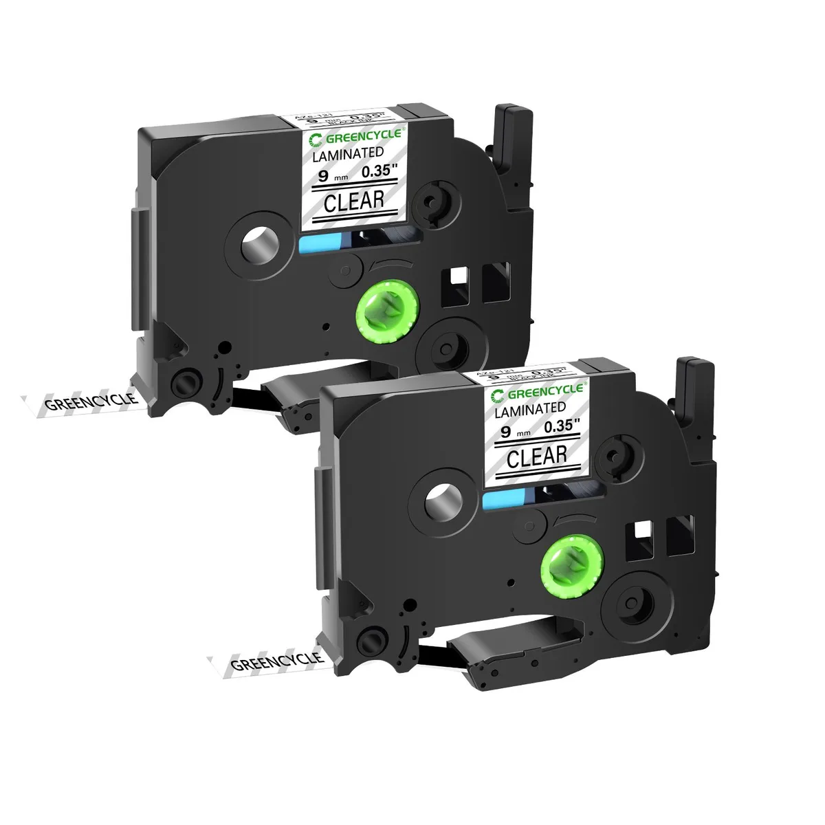 GREENCYCLE GREENCYCLE TZe-121 9mm Black on Clear Laminated Tape 2 Pack — product photo
