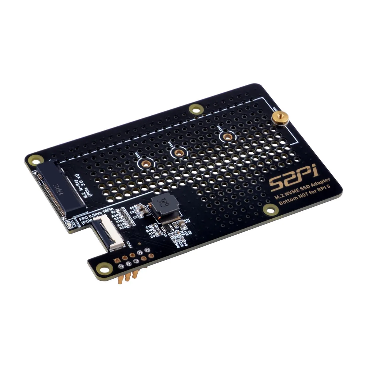 Green rectangular circuit board with M.2 slot and ventilation holes
