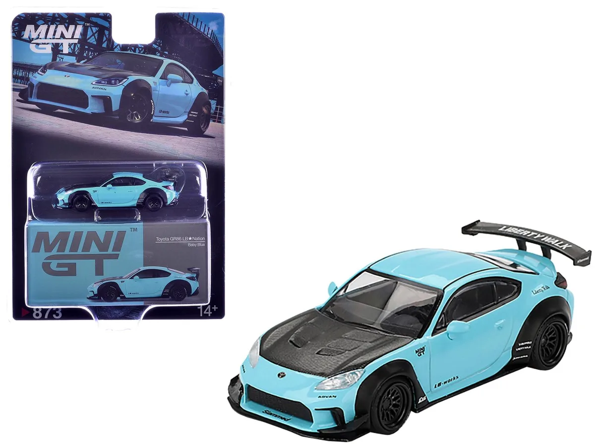 Mini GT Mini GT Toyota GR86 LB-Nation Liberty Walk Baby Blue Carbon Hood 1/64 — product photo
