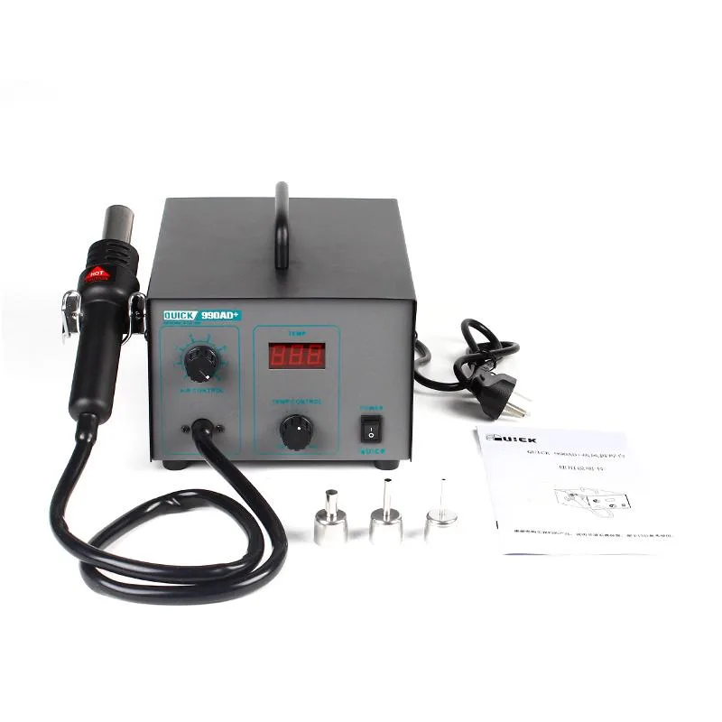 QUICK 990AD+ hot air gun station, digital display, ergonomic handle, three nozzles