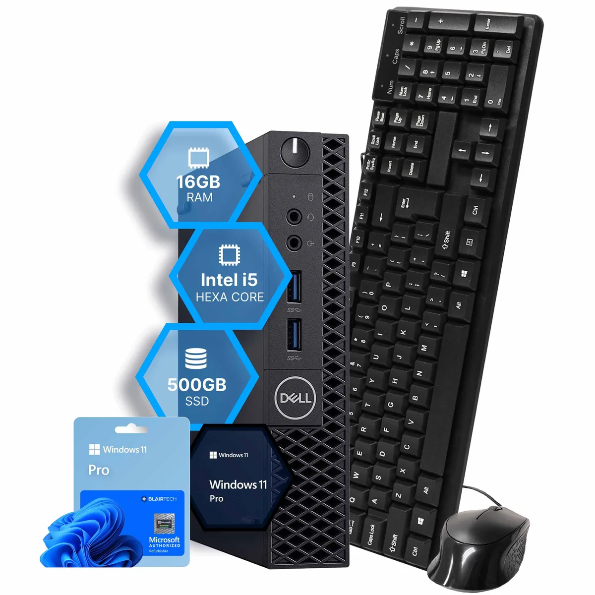 DELL DELL OptiPlex 3070 Mini PC i5-9500T 16GB DDR3 500GB SSD Windows 11 Pro Wired Keyboard Mouse — product photo