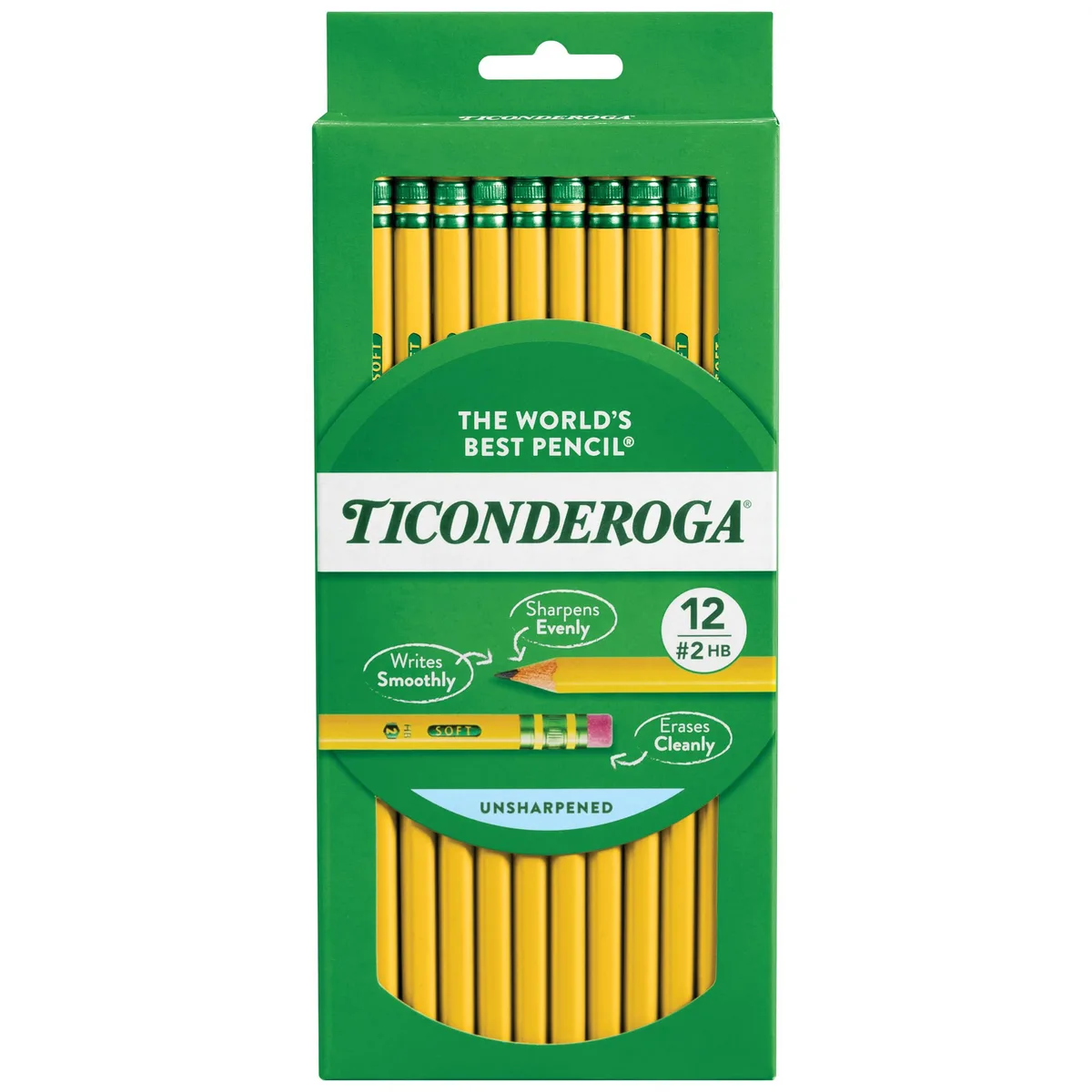 Yellow wood-cased HB pencils, unsharpened, twelve in a pack