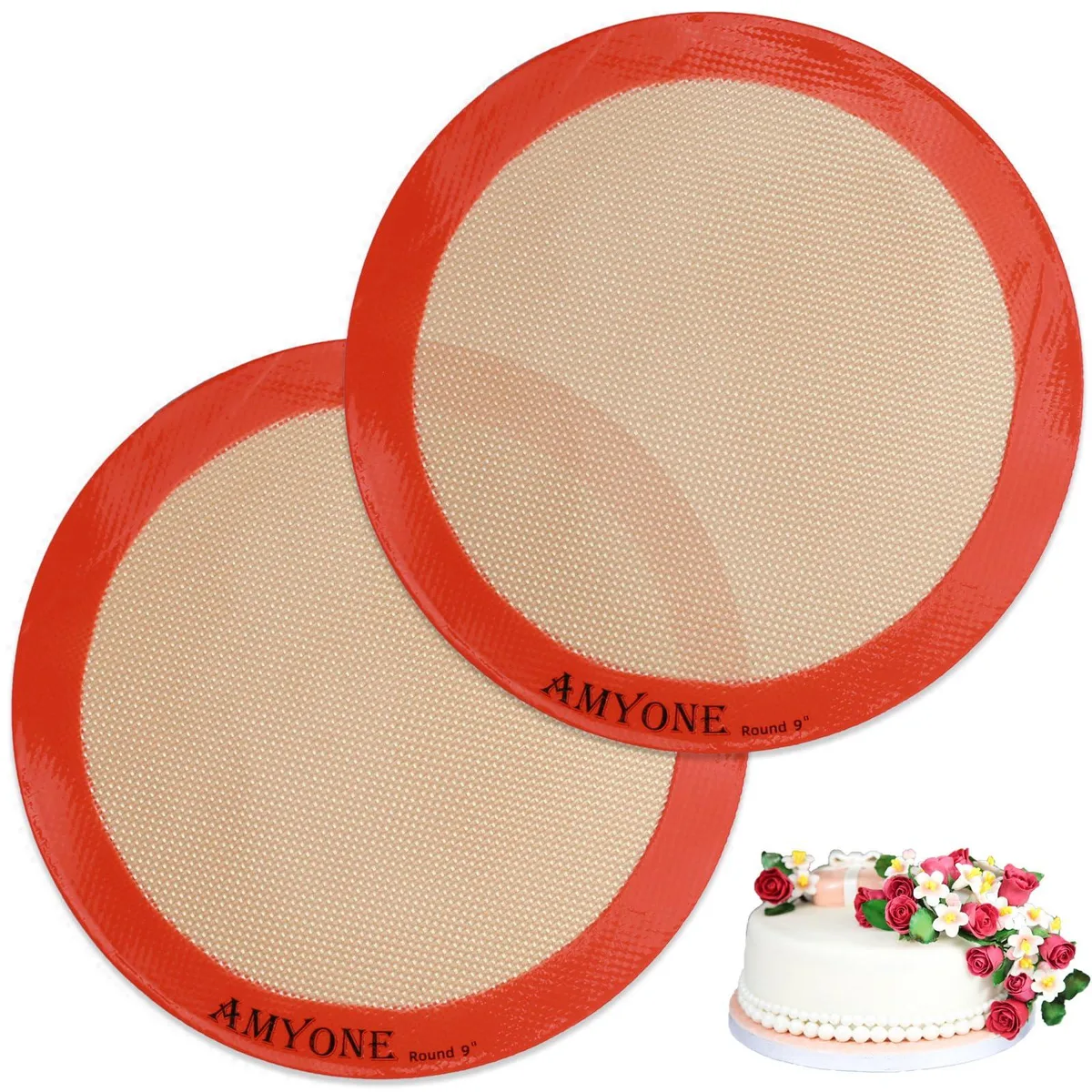 Two orange round silicone mats on a flat surface