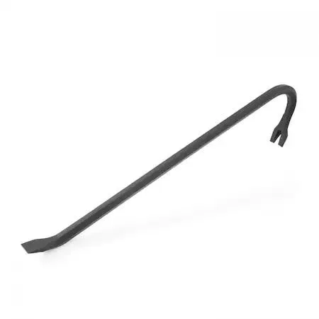 A 24-inch hexagonal steel wrecking bar with gooseneck nail puller and bent chisel end, painted finish